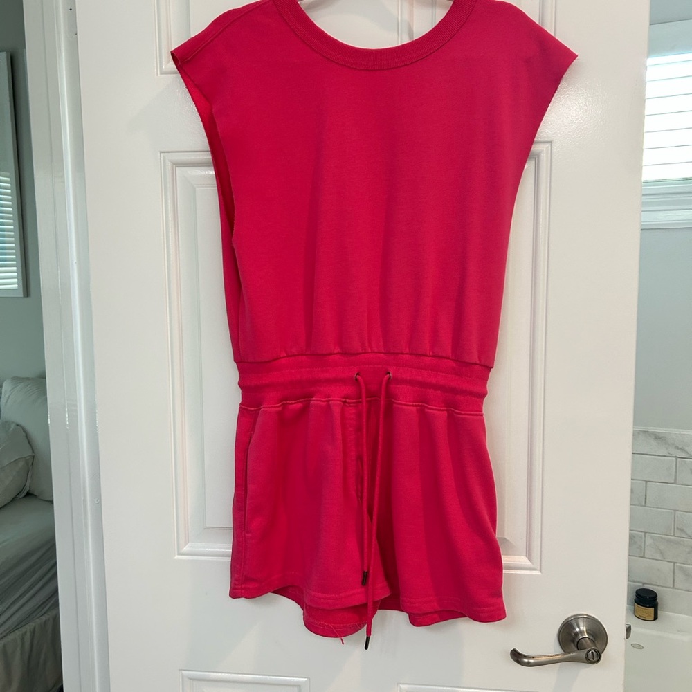 Womens Hot Pink Drawstring Romper